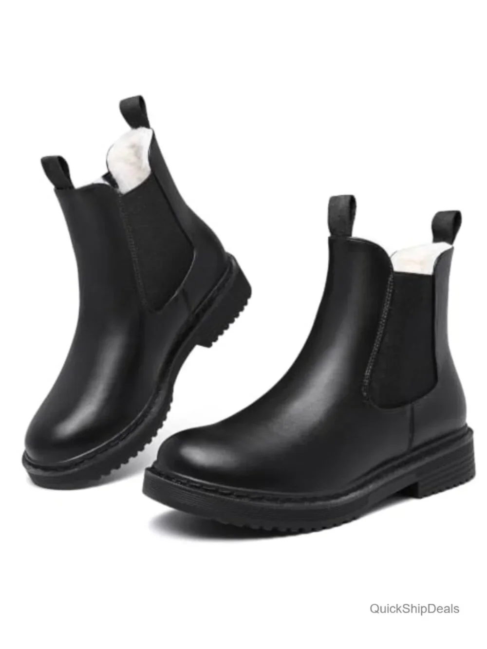 Womens Winter Chelsea Boots Warm Faux Fur Lined Chunky Lug Ankle Booties